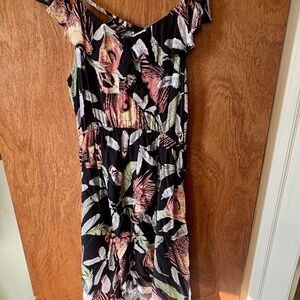 Blush BJ Feather Print Maxi Dress • Ruffle Tiered • Strappy Boho Style • Size M